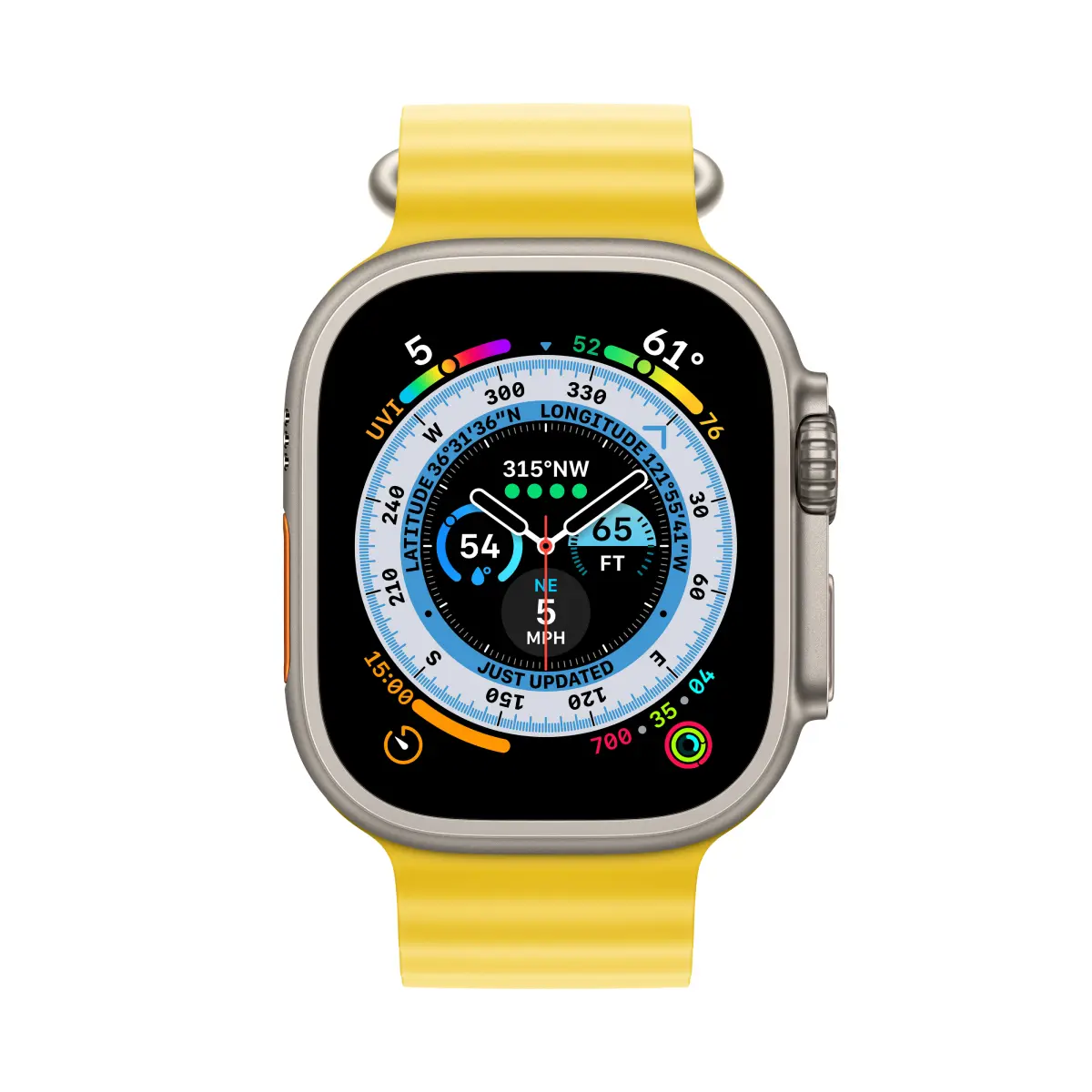 Apple Watch Ultra Titanium Case with Yellow Ocean Band - Image 2